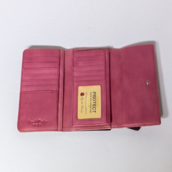 Large Trifold Cowhide Leather Wallet OSGOODE MARLEY Brown Expresso RDIF Lined - Picture 3 of 5